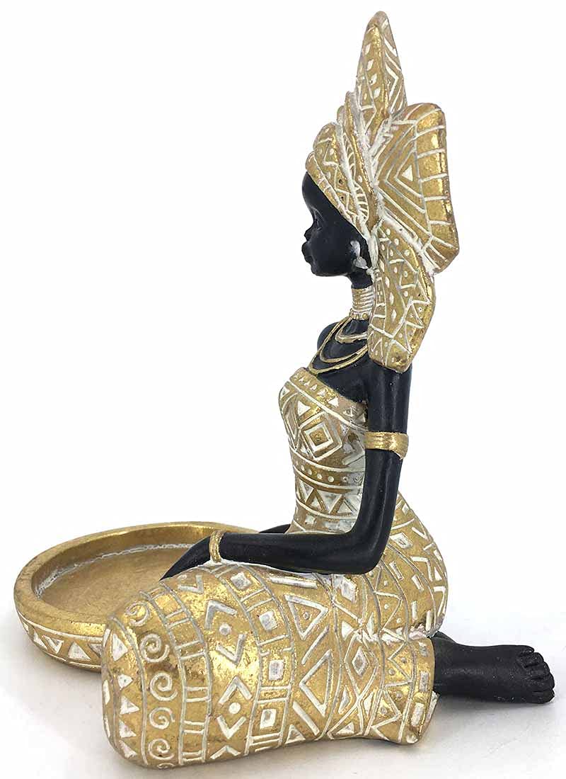 Lescafita African Lady Figurine Candle Holder with African Tribal Totem for Wedding,Church,Holiday Decor-African Decorative Women Statues, Candlestick Holder for Home and Table Decor(754-Gold)