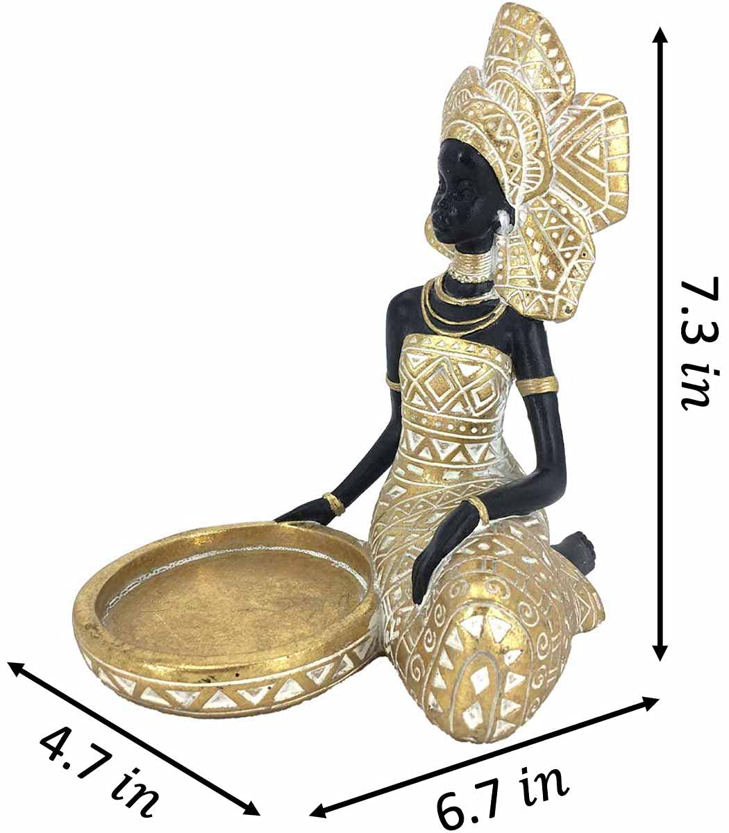 Lescafita African Lady Figurine Candle Holder with African Tribal Totem for Wedding,Church,Holiday Decor-African Decorative Women Statues, Candlestick Holder for Home and Table Decor(754-Gold)