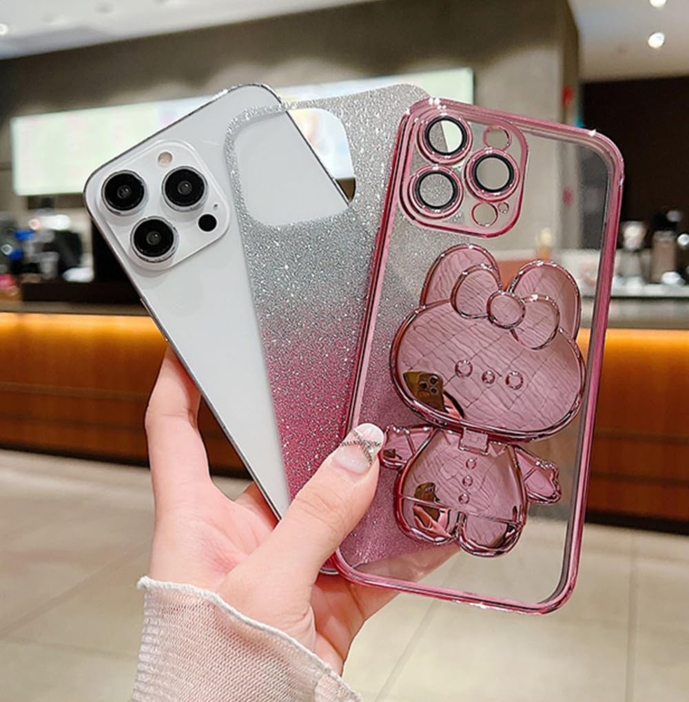 iPhone 15 Pro Max Case with Cute Rabbit Mirror Stand