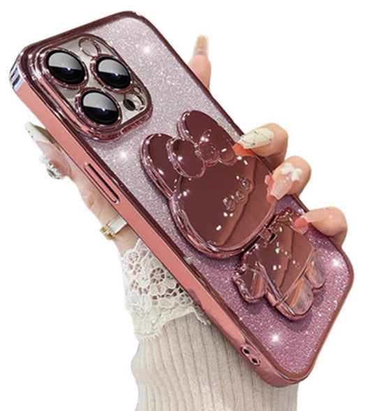 iPhone 15 Pro Max Case with Cute Rabbit Mirror Stand