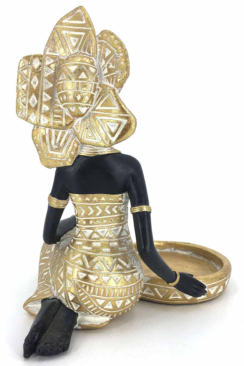 Lescafita African Lady Figurine Candle Holder with African Tribal Totem for Wedding,Church,Holiday Decor-African Decorative Women Statues, Candlestick Holder for Home and Table Decor(754-Gold)