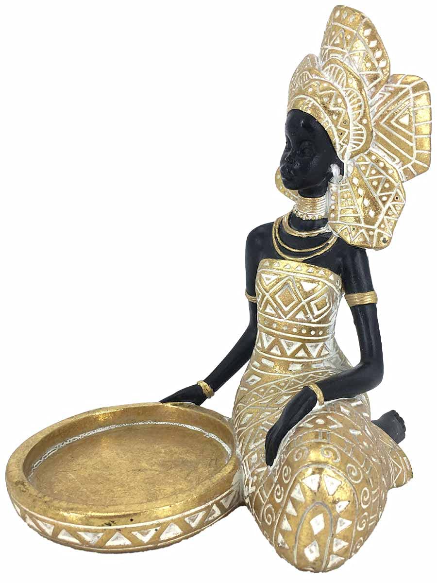 Lescafita African Lady Figurine Candle Holder with African Tribal Totem for Wedding,Church,Holiday Decor-African Decorative Women Statues, Candlestick Holder for Home and Table Decor(754-Gold)