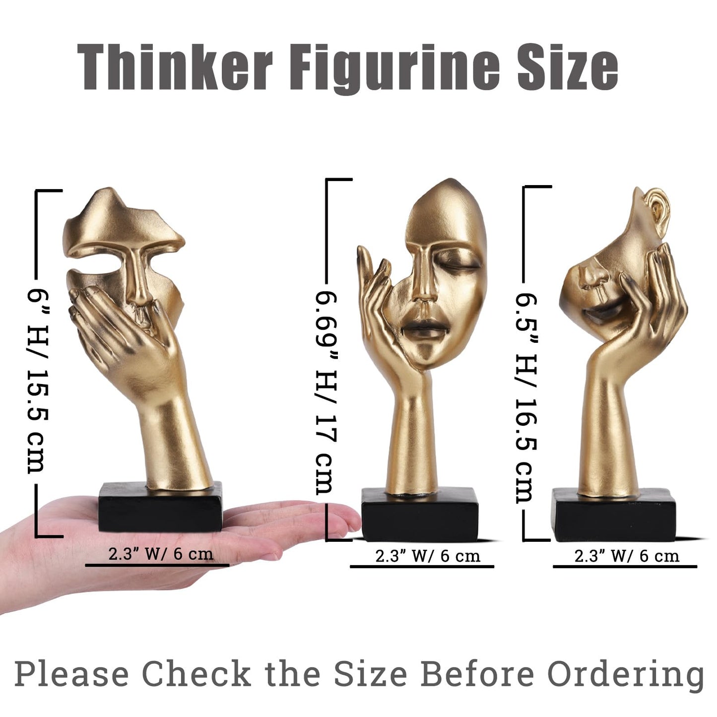 oliruim 3 PCS Thinker Small Statue, Golden Black Abstract Art Sculpture Modern Home Decora Shelf Decor Knick Knacks Desktop Decor Christmas Tv Stand Decor New Year Gift (3 PCS Gold)