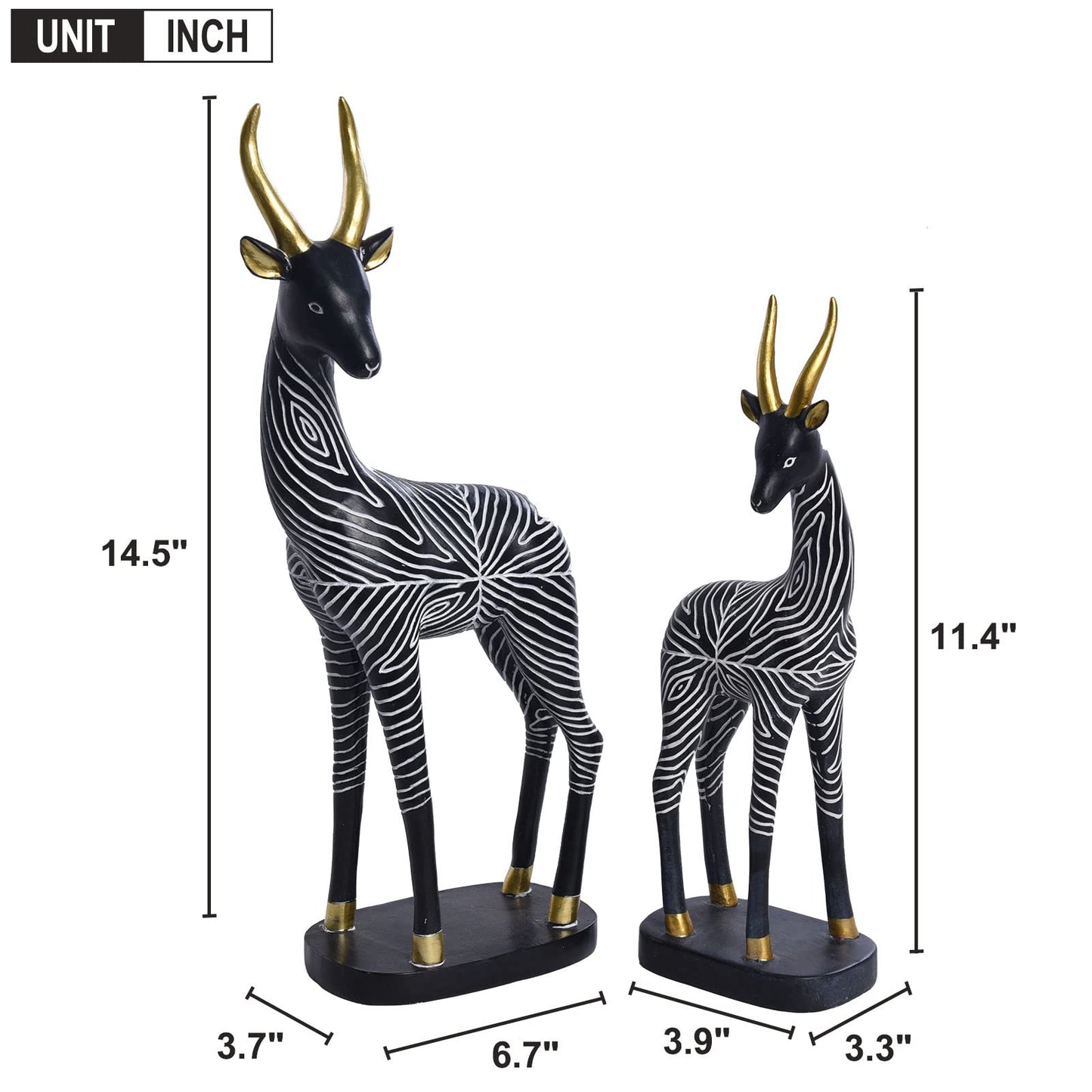 Kakizzy 2 Pcs Antelope Statues, African Animal Home Decor for Animal Lovers, Antelope Figurines for Living Room, Shelf, Office (Black)